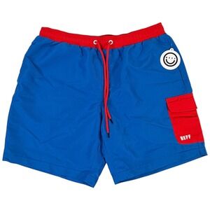 Neff Mens Swim Trunks Size Medium Blue Red Colorblock Cargo Pocket Board Shorts